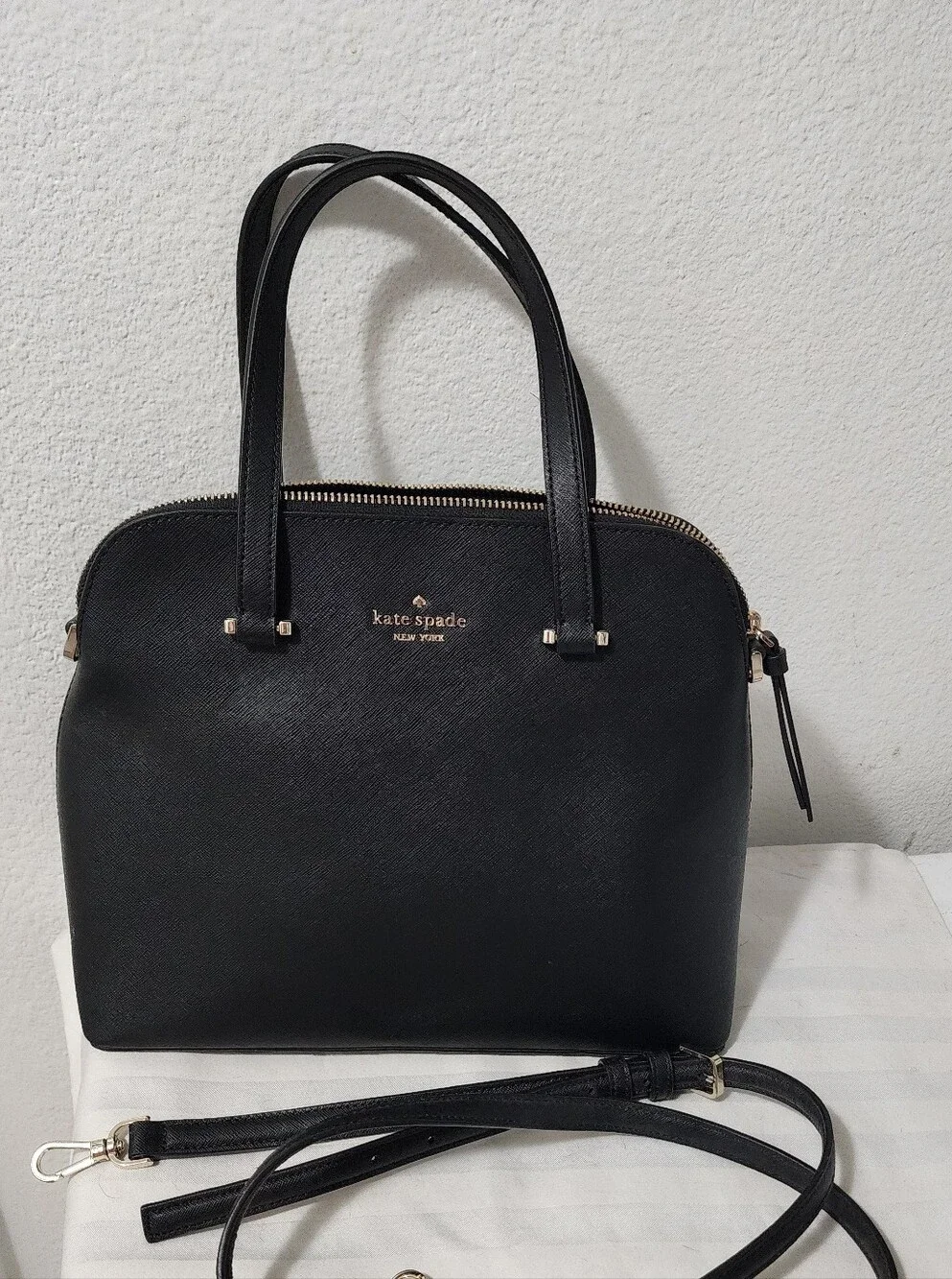 kate spade Black Saffiano Leather Satchel with Gold Hardware